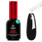 Beetles Glossy Gel Top Coat No Wipe, Top Coat Gel transparente efecto Glossy para esmalte en gel. Acabado ultra glossy. Manicura de larga duración. Top Coat, Soak Off, UV LED Lamp.